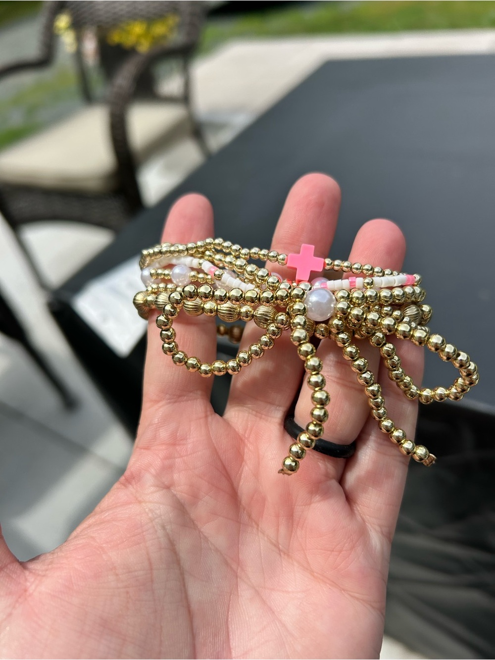 5/$25 stretchy stackable gold beaded bracelets
